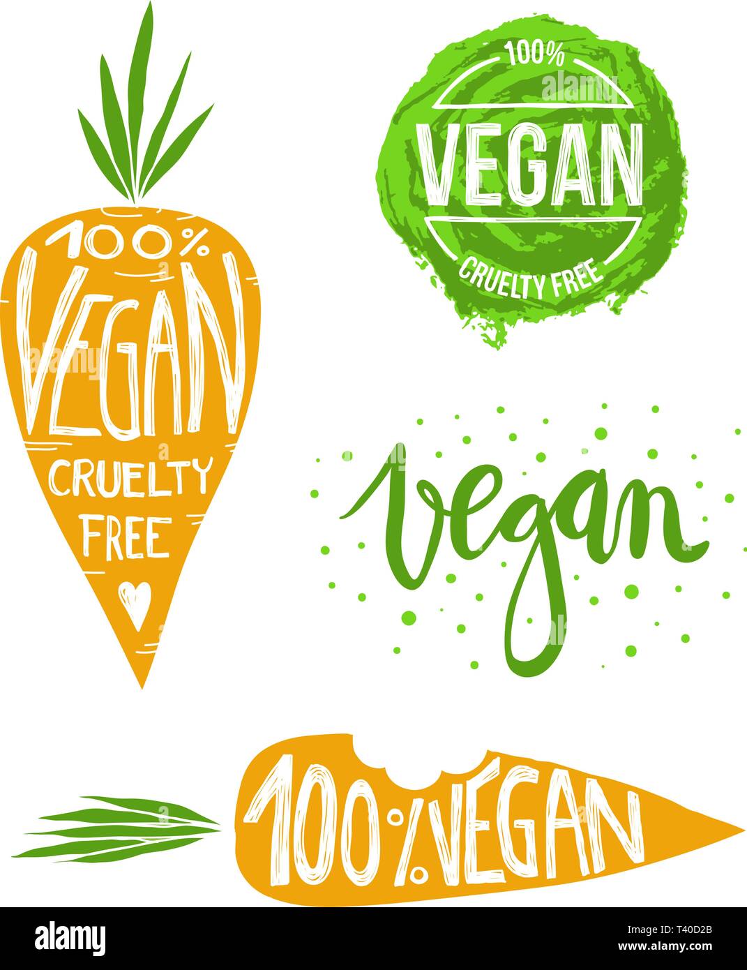 Collection d'étiquettes avec handlettering vegan tiré Illustration de Vecteur