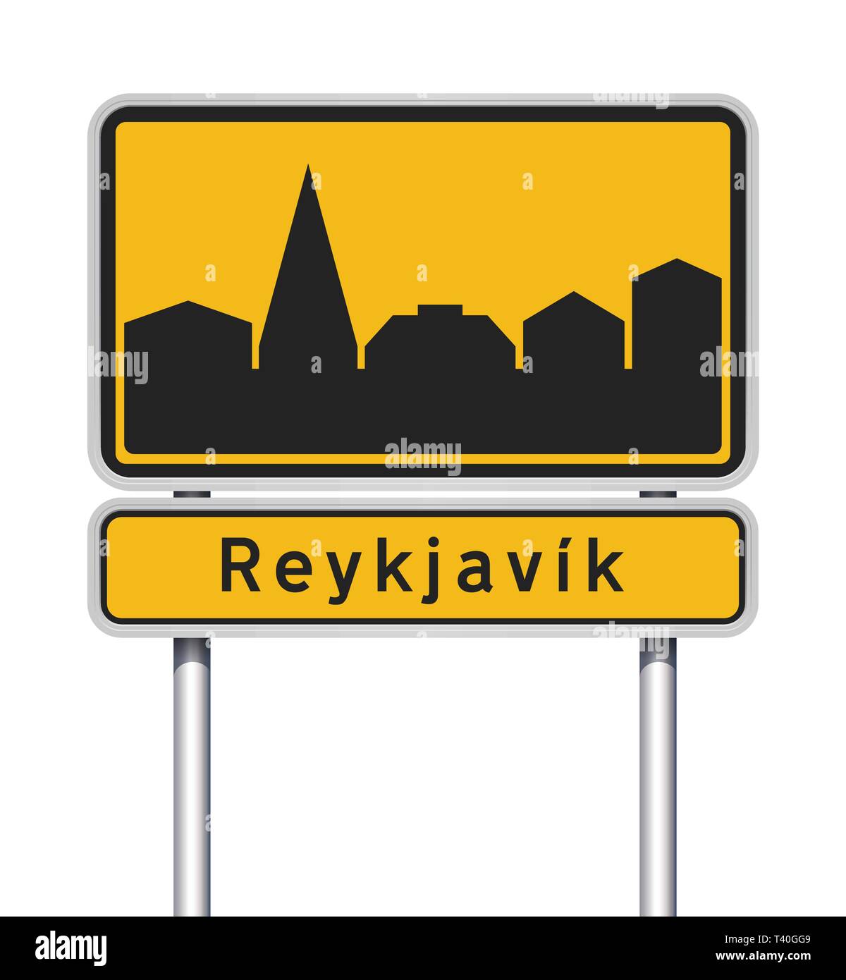 Vector illustration de l'Revkiavik (Reykjavik) jaune en black road sign Illustration de Vecteur