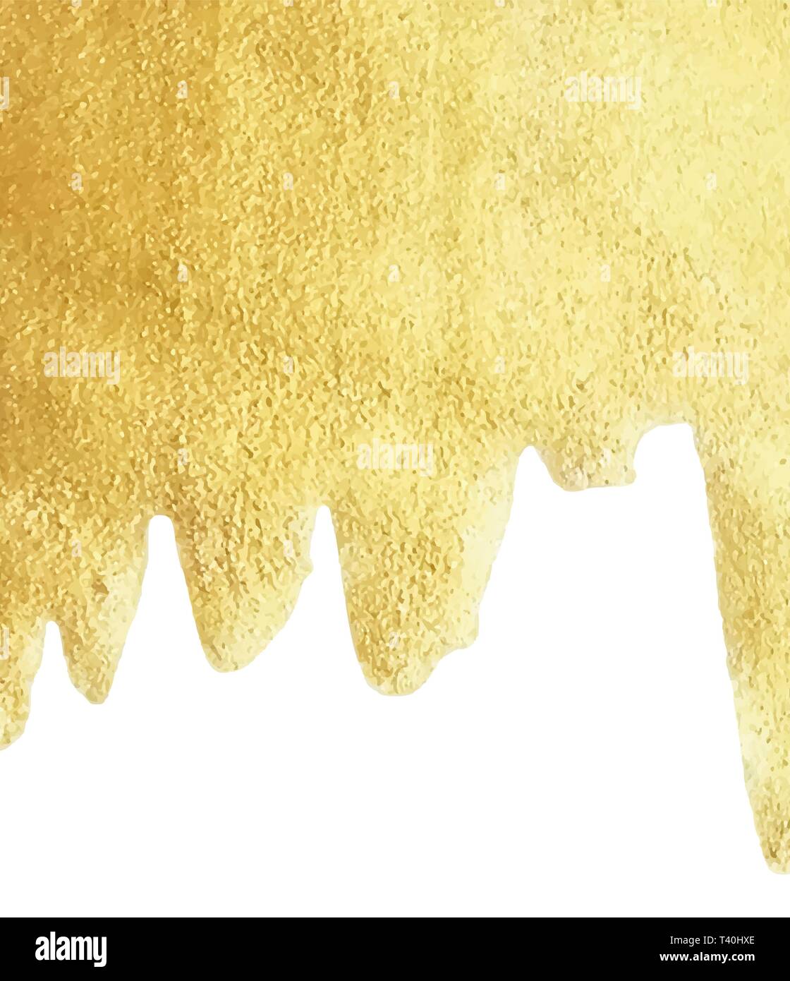 Goutte peinture or isolé sur fond blanc feuille d'or ou de l'eau texture métallique fondue liquide or vecteur sparkle border with copy space Illustration de Vecteur