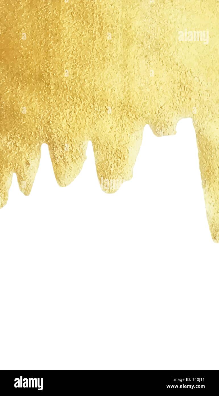 Goutte peinture or isolé sur fond blanc feuille d'or ou de l'eau texture métallique fondue liquide or vecteur sparkle border with copy space Illustration de Vecteur