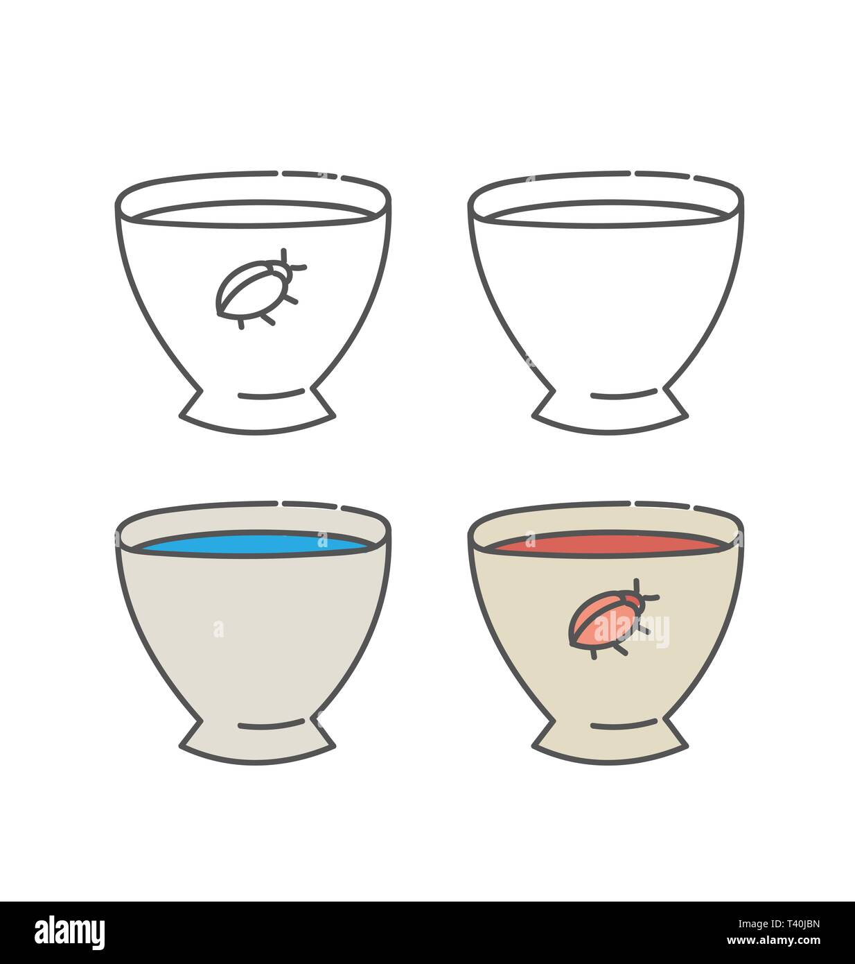 Produit organique naturel pigment carmin extrait de bug bol conteneurs pot ensemble de doodles contours icônes linéaire collecte des ingrédients naturels éco Illustration de Vecteur