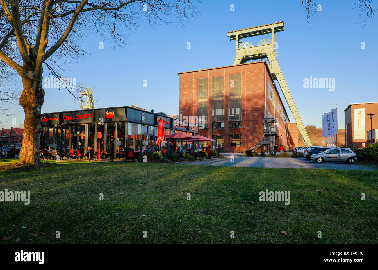 Herten, Ruhr, Rhénanie du Nord-Westphalie, Allemagne - Ewald Colliery, Doppelbock-Foerdergeruest 7 l'arbre, la mine de charbon dur a été fermée en 2001 et t Banque D'Images