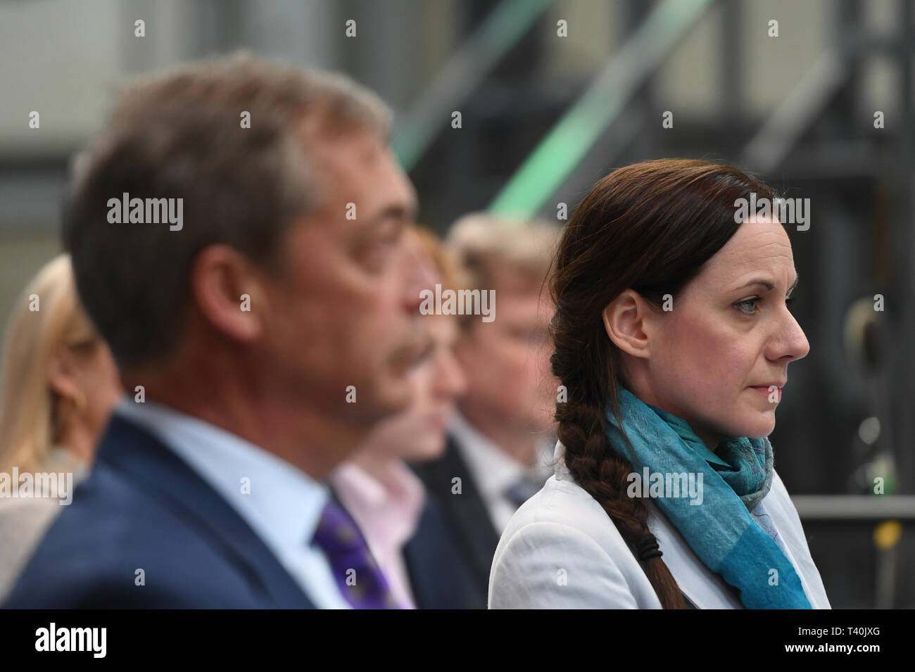 Nigel Farage et Annunziata Rees-Mogg lors du lancement de la partie Brexit campagne élections du Parlement européen à Coventry. Banque D'Images