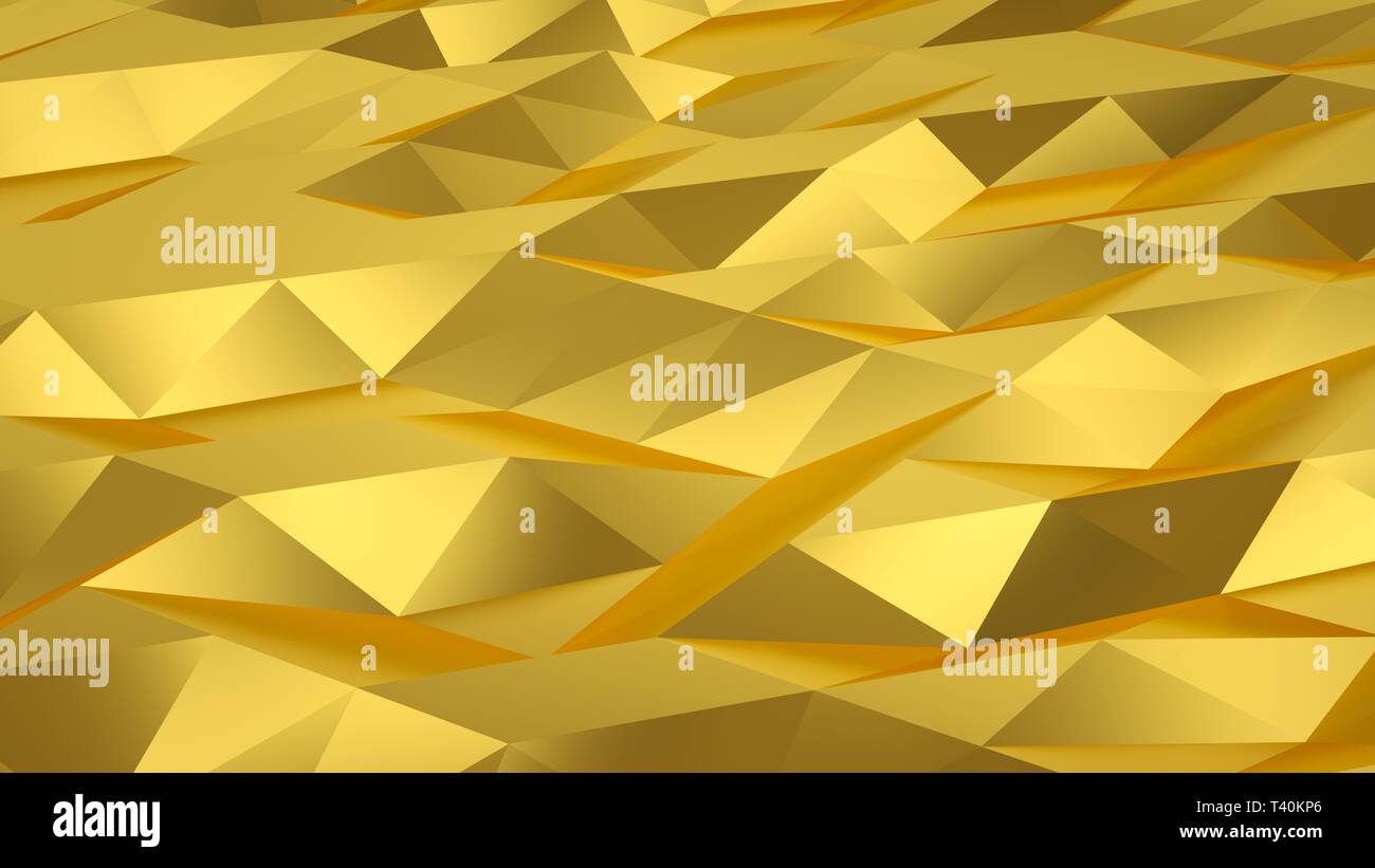 Polygone triangle arrière-plan de formes. Deco 3D'or géométrique. Le rendu 3D. Banque D'Images