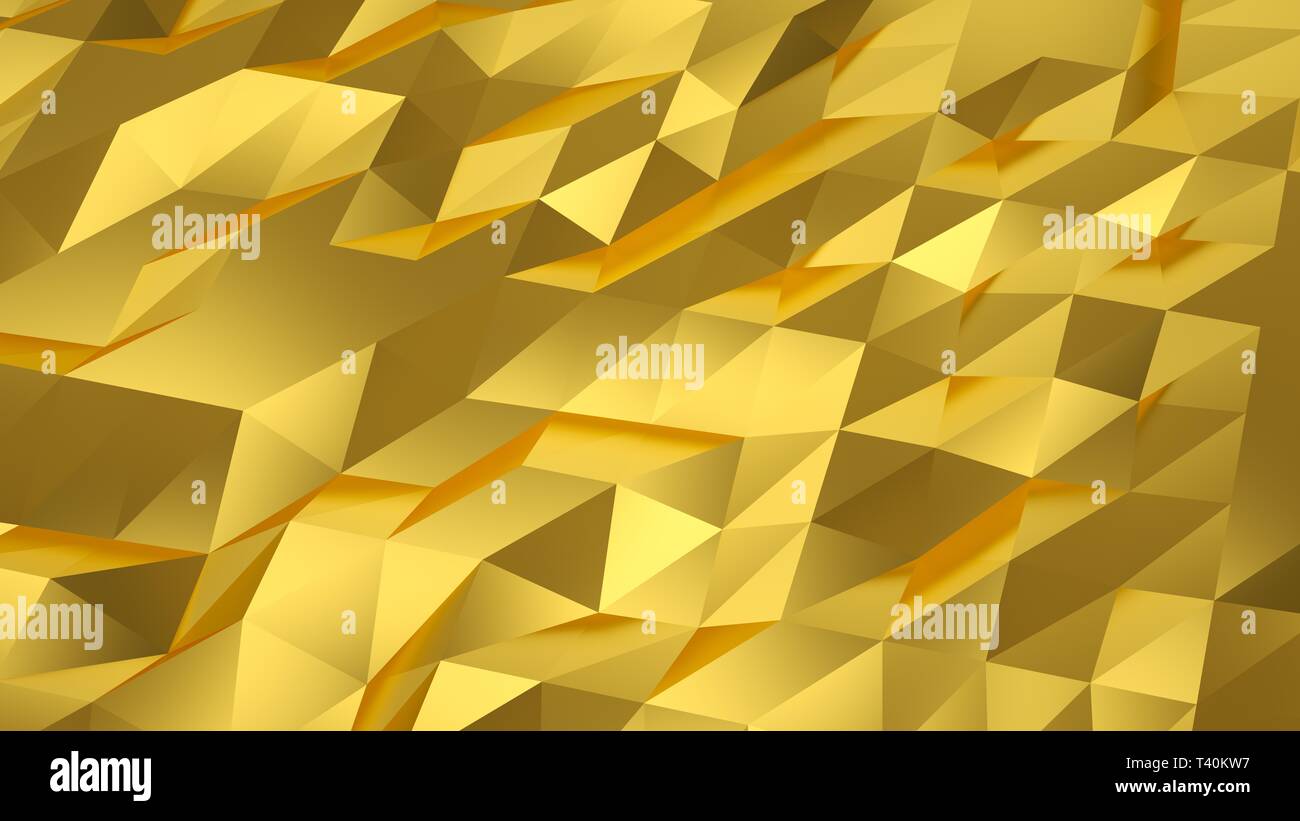 Polygone triangle arrière-plan de formes. Deco 3D'or géométrique. Le rendu 3D. Banque D'Images