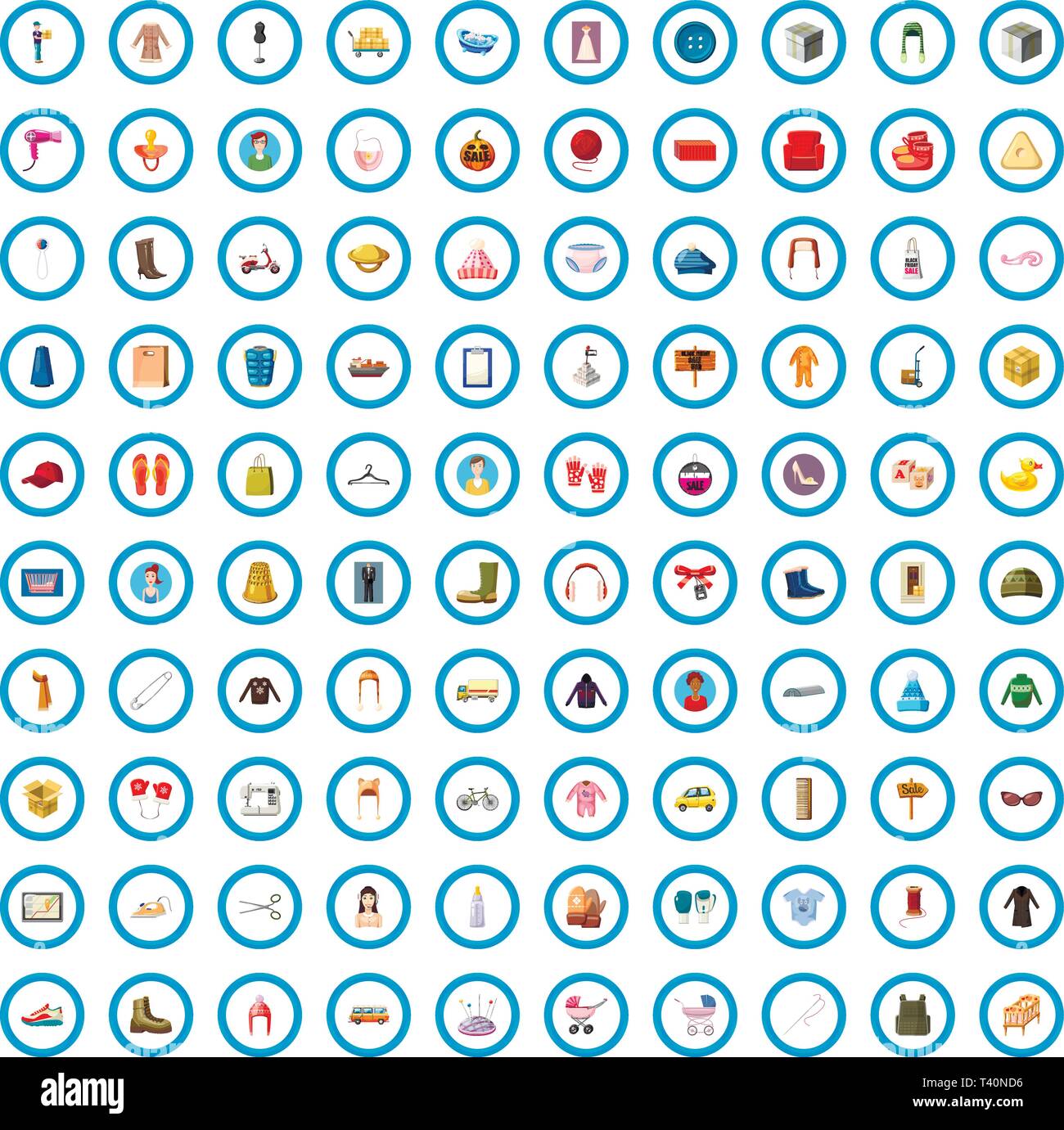 100 Deuxième main icons set, cartoon style Illustration de Vecteur
