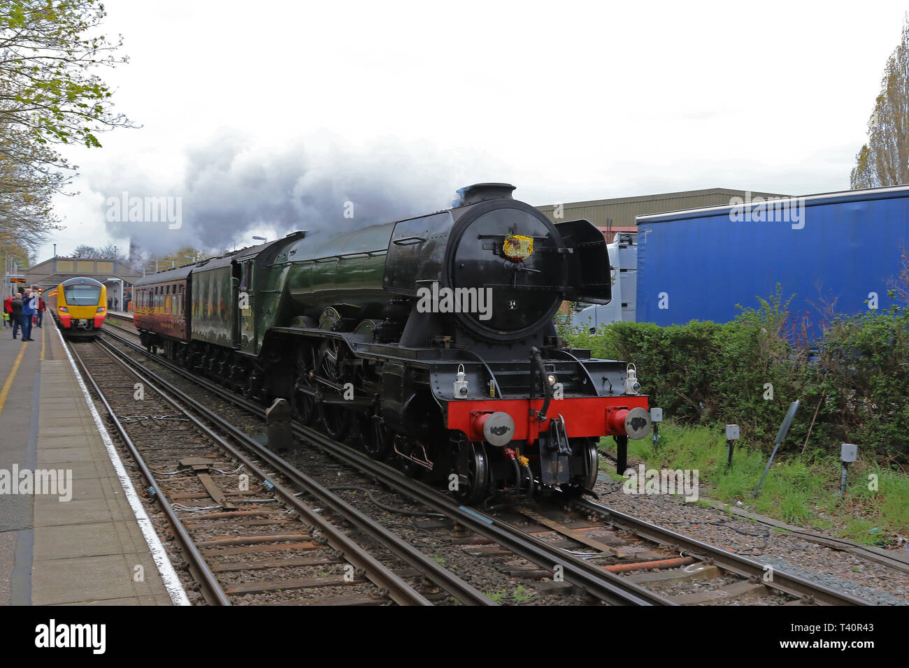 Flying Scotsman Locomotive à vapeur, la gare de Hounslow, London, UK, 12 avril 2019, photo de Richard Goldschmidt Banque D'Images