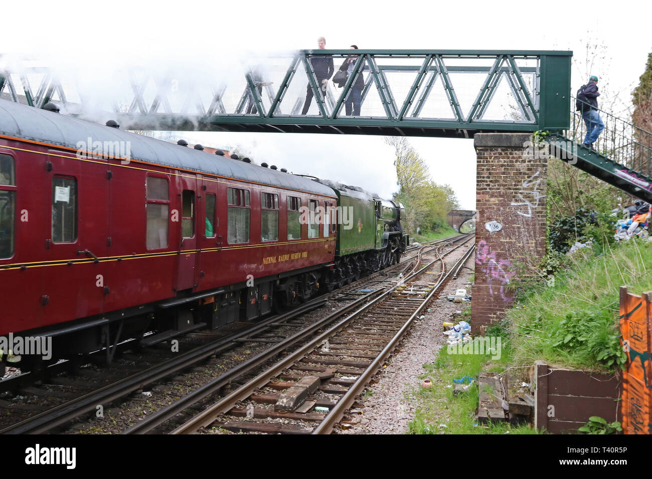 Flying Scotsman Locomotive à vapeur, la gare de Hounslow, London, UK, 12 avril 2019, photo de Richard Goldschmidt Banque D'Images