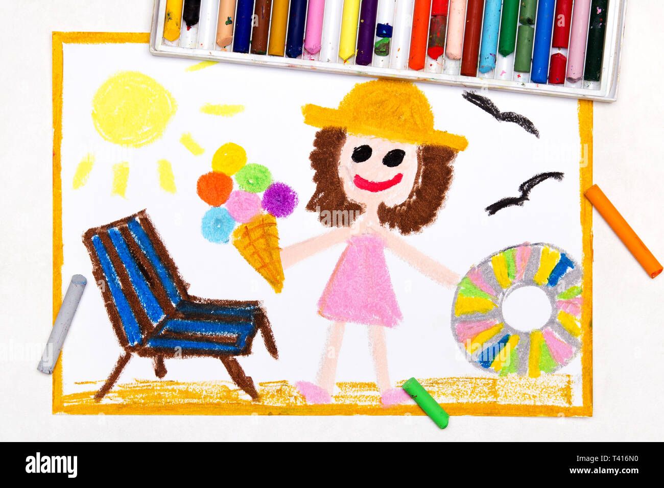 Dessin Coloré Vacances à La Plage Smiling Girl With Ice