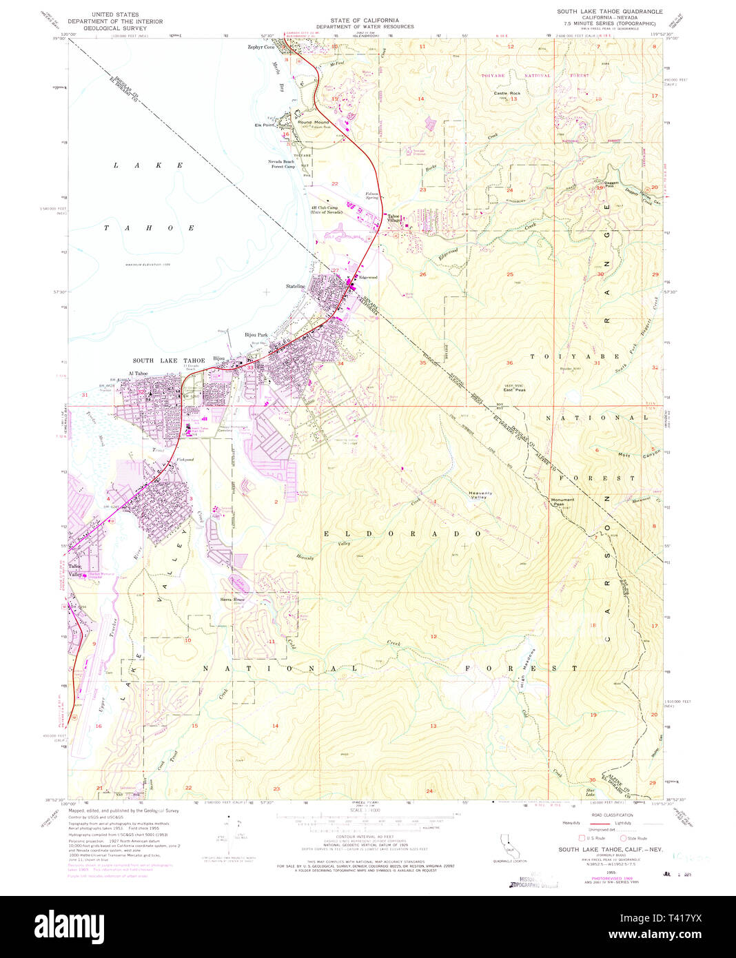 Carte TOPO USGS CA CALIFORNIE South Lake Tahoe 3006211955 24000 Restauration Banque D'Images