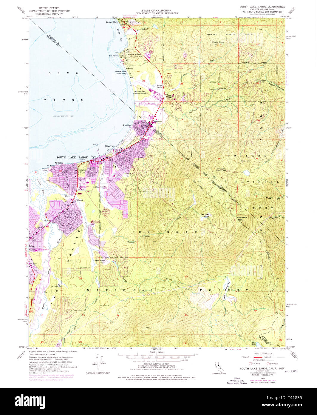 Carte TOPO USGS CA CALIFORNIE South Lake Tahoe 3006231955 24000 Restauration Banque D'Images