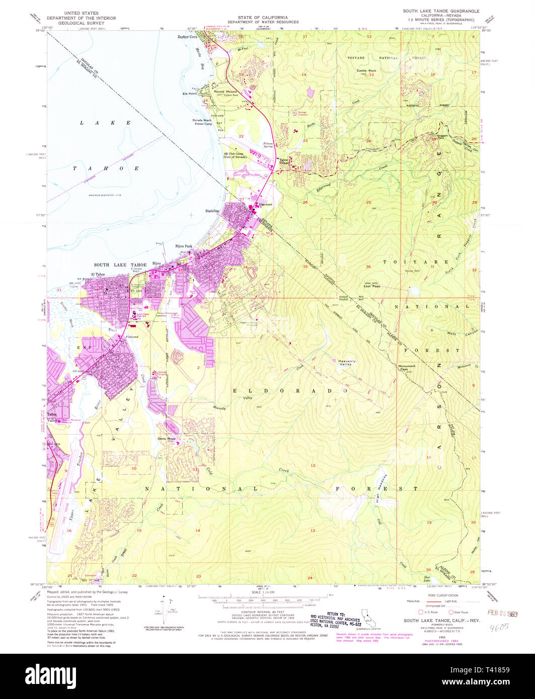 Carte TOPO USGS CA CALIFORNIE South Lake Tahoe 3006251955 24000 Restauration Banque D'Images