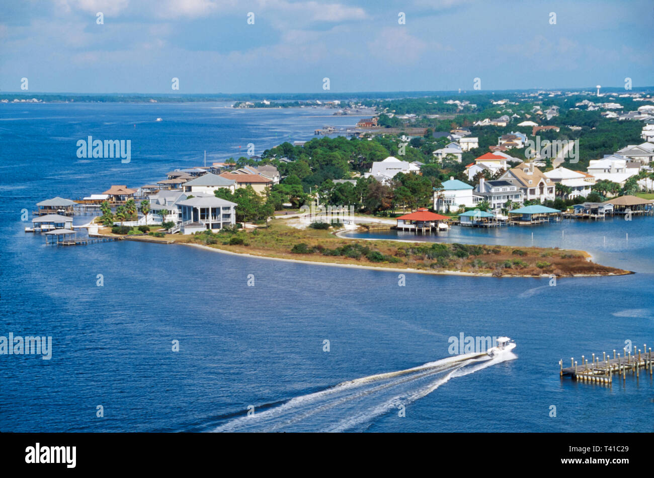 Côte du golfe d'Alabama Baldwin County Perdido Bay Pass, Ono Island maisons Golfe du Mexique vue aérienne sur l'eau, Banque D'Images