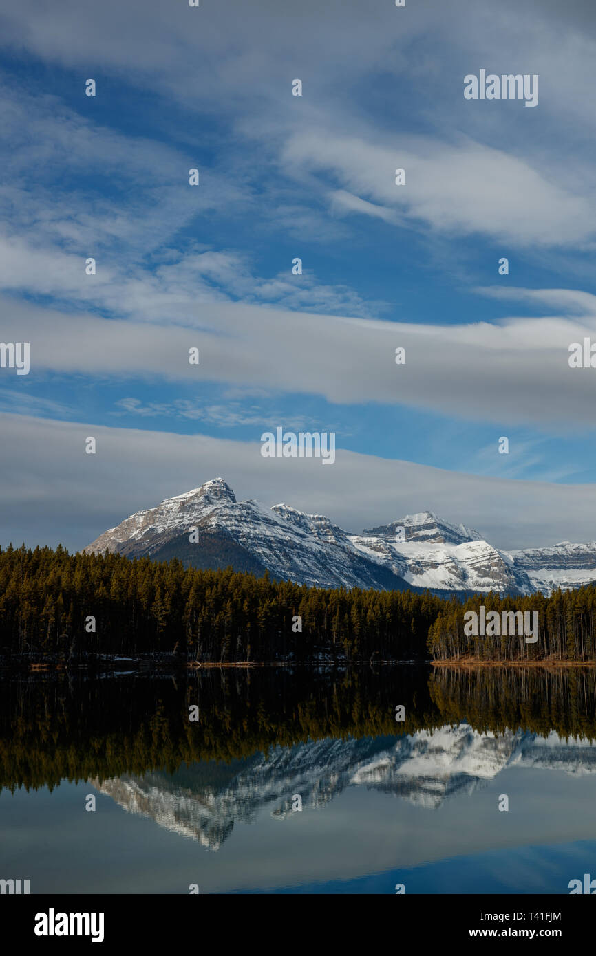 Plus de montagnes de glace Waputik Herbert Lake dans le parc national de Banff, Canada Banque D'Images