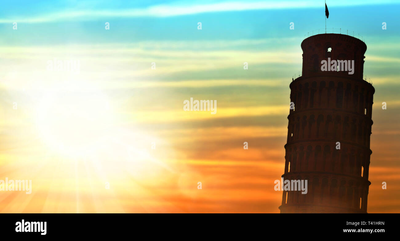 Concept de voyages vacances à Pise en Italie avec rétro-éclairage monument Banque D'Images