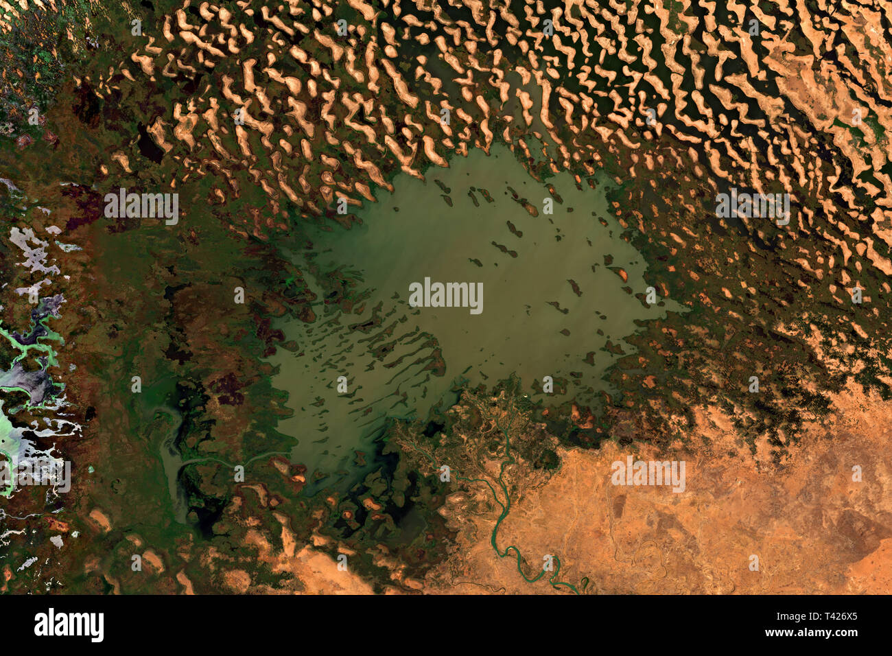 Le lac Tchad en Afrique vu de l'espace - contient des données Sentinel Copernicus modifiés (2019) Banque D'Images