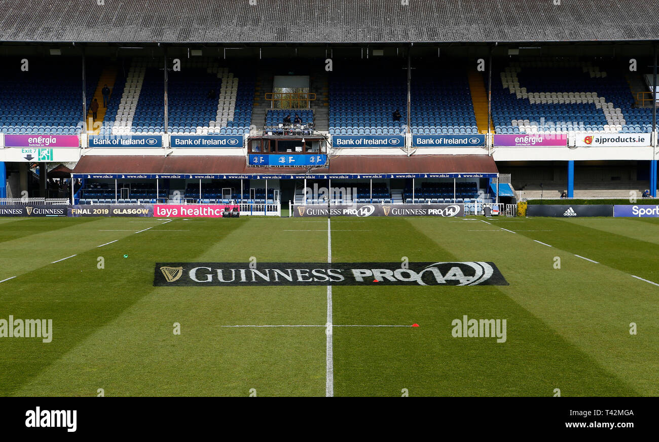RDS Arena, Dublin, Irlande. 13 avr, 2019. Pro14 Guinness rugby, Leinster contre Glasgow ; la hauteur est personnalisé avec le logo Guinness Pro 14 : Action de Crédit Plus Sport/Alamy Live News Banque D'Images