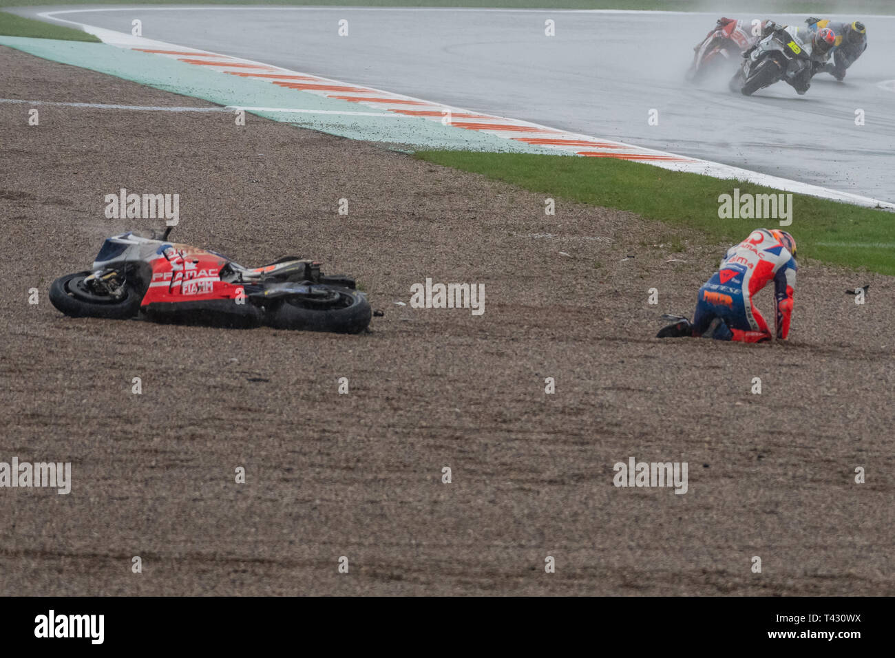 Valence/Espagne - 11/18/2018 - # 43 Jack Miller (AUS) Ducati Pramac, Alma s'écraser sur le GP de Valencia Ricardo Tormo à Banque D'Images