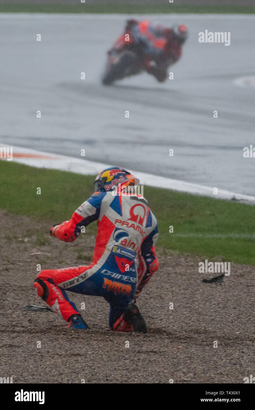 Valence/Espagne - 11/18/2018 - # 43 Jack Miller (AUS) Ducati Pramac, Alma s'écraser sur le GP de Valencia Ricardo Tormo à Banque D'Images