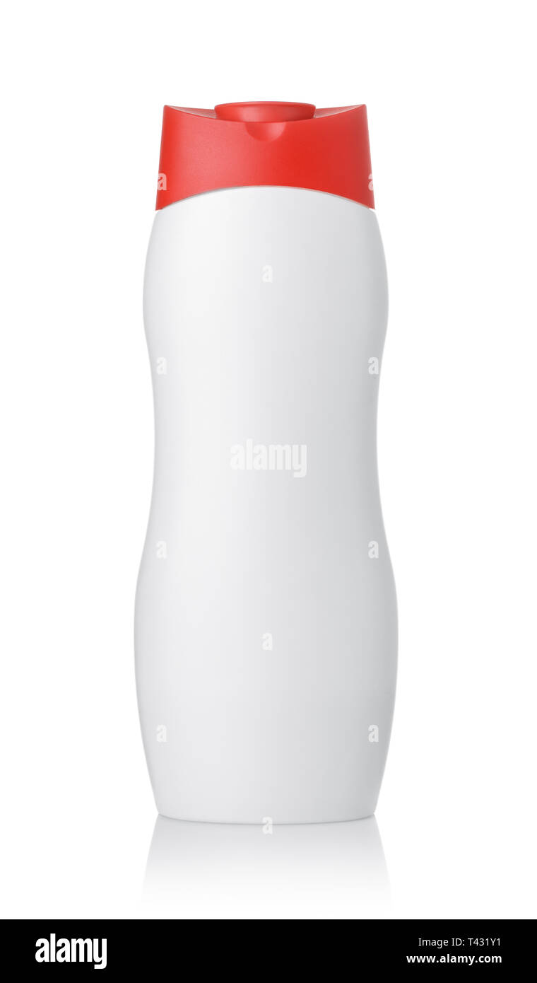 Vue avant du plastique vierge bouteille cosmétique isolated on white Banque D'Images