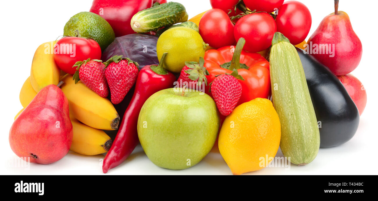 Fruits et légumes frais isolé sur fond blanc Banque D'Images