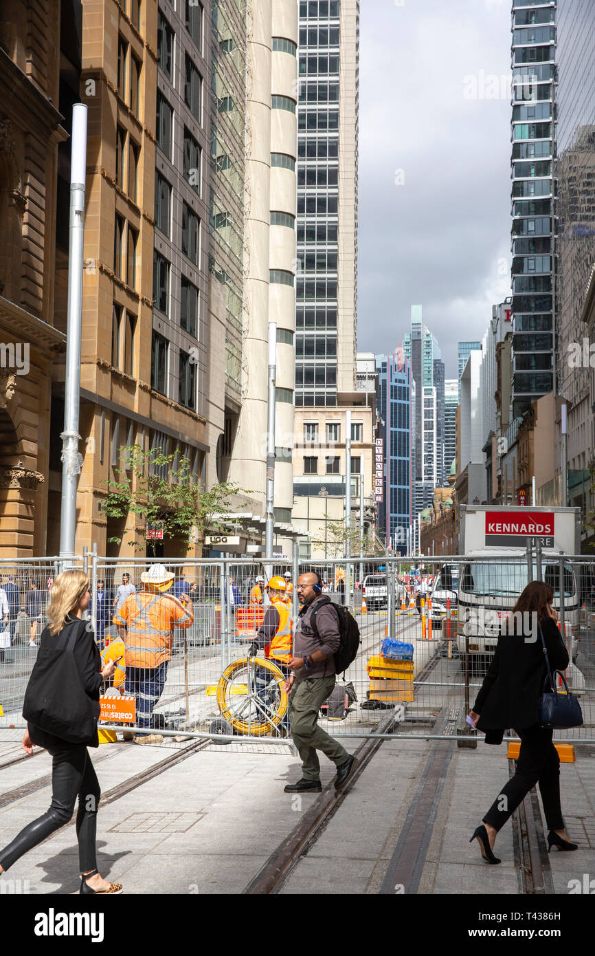Construction de Sydney CBD projet de train léger sur George street dans le centre-ville de Sydney, Nouvelle Galles du Sud, Australie Banque D'Images