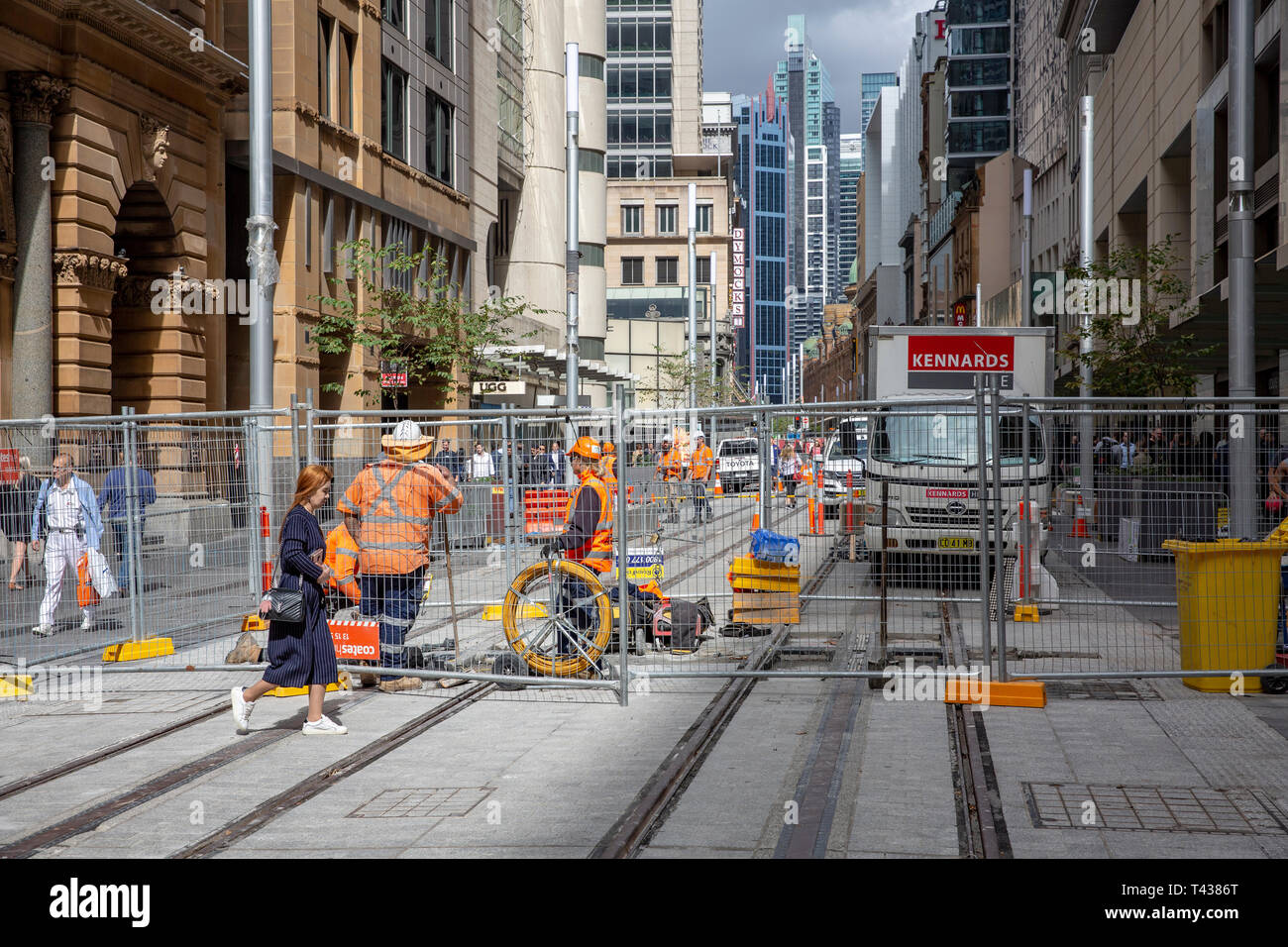 Sydney light rail, la construction de Sydney CBD projet de train léger sur George street dans le centre-ville de Sydney, Nouvelle Galles du Sud, Australie Banque D'Images
