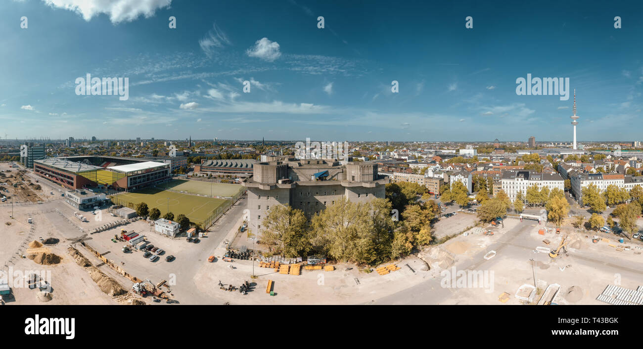 Vue aérienne de l'Heiligengeistfeld à Hambourg près de St Pauli avec stadium Banque D'Images