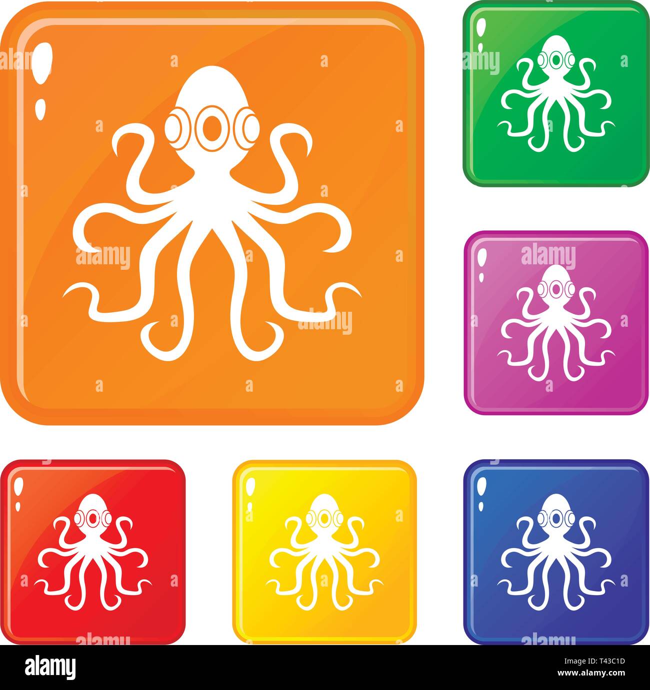 Le poulpe, icons set vector color Illustration de Vecteur