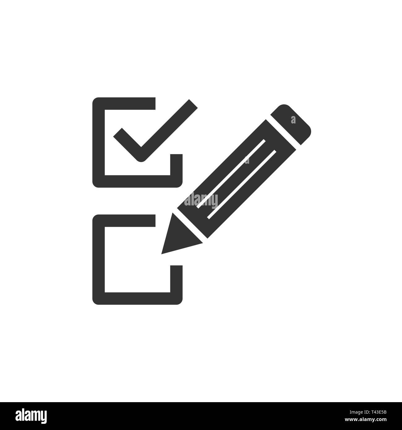 Liste de signer dans l'icône de style plat. Illustration vecteur de l'enquête sur fond blanc isolé. Coche banner concept d'entreprise. Illustration de Vecteur