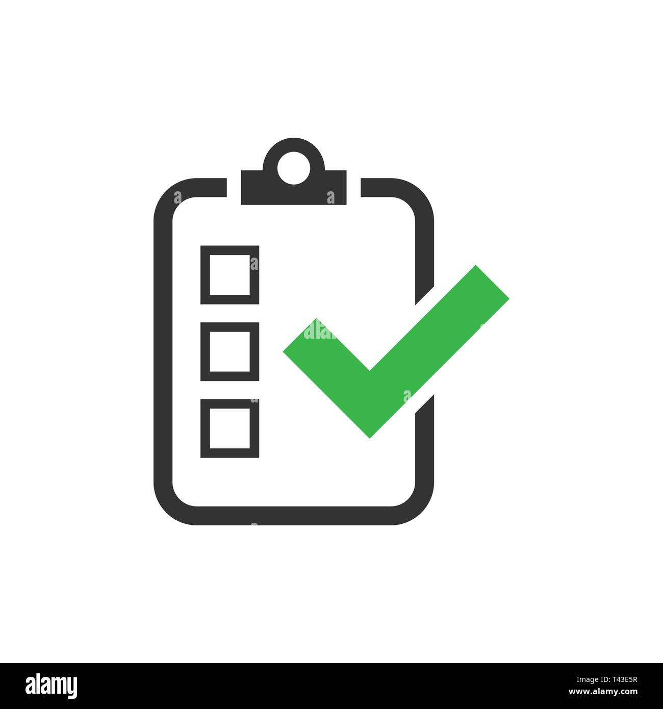 Liste de signer dans l'icône de style plat. Illustration vecteur de l'enquête sur fond blanc isolé. Coche banner concept d'entreprise. Illustration de Vecteur