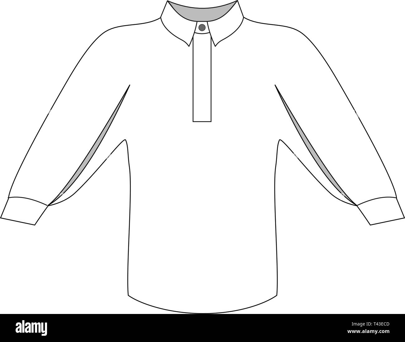Vector illustration de chemisier avec col et manches en bande s'élargissant graduellement vers le bas sur toute la longueur et assemblée sur le brassard. . Vue avant tec Illustration de Vecteur