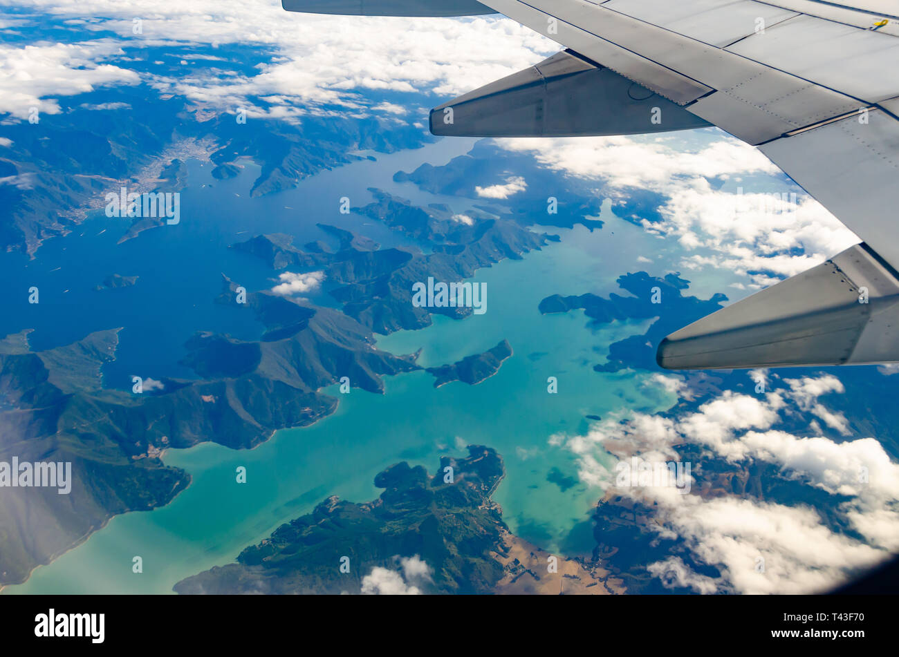 Vue d'Ariel, Picton Marlborough Sounds, Nouvelle-Zélande Banque D'Images