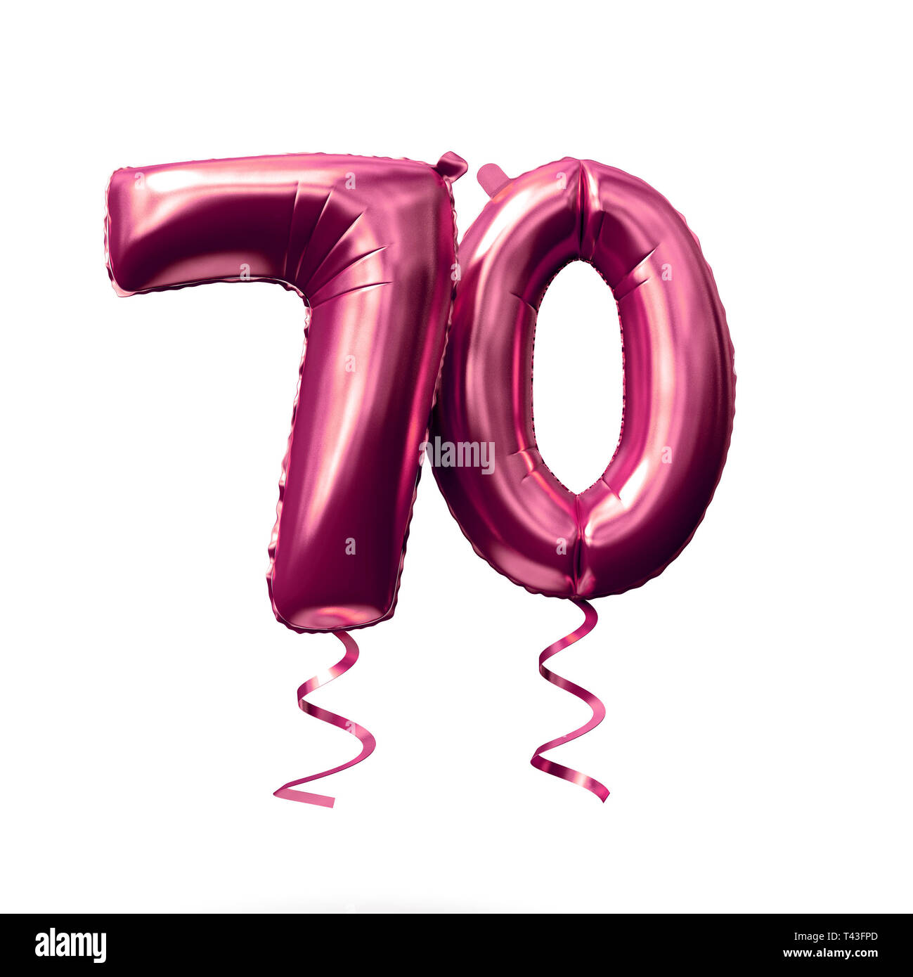 Numéro 70 L'or rose hélium ballon isolé sur un fond blanc. 3D Render Banque D'Images