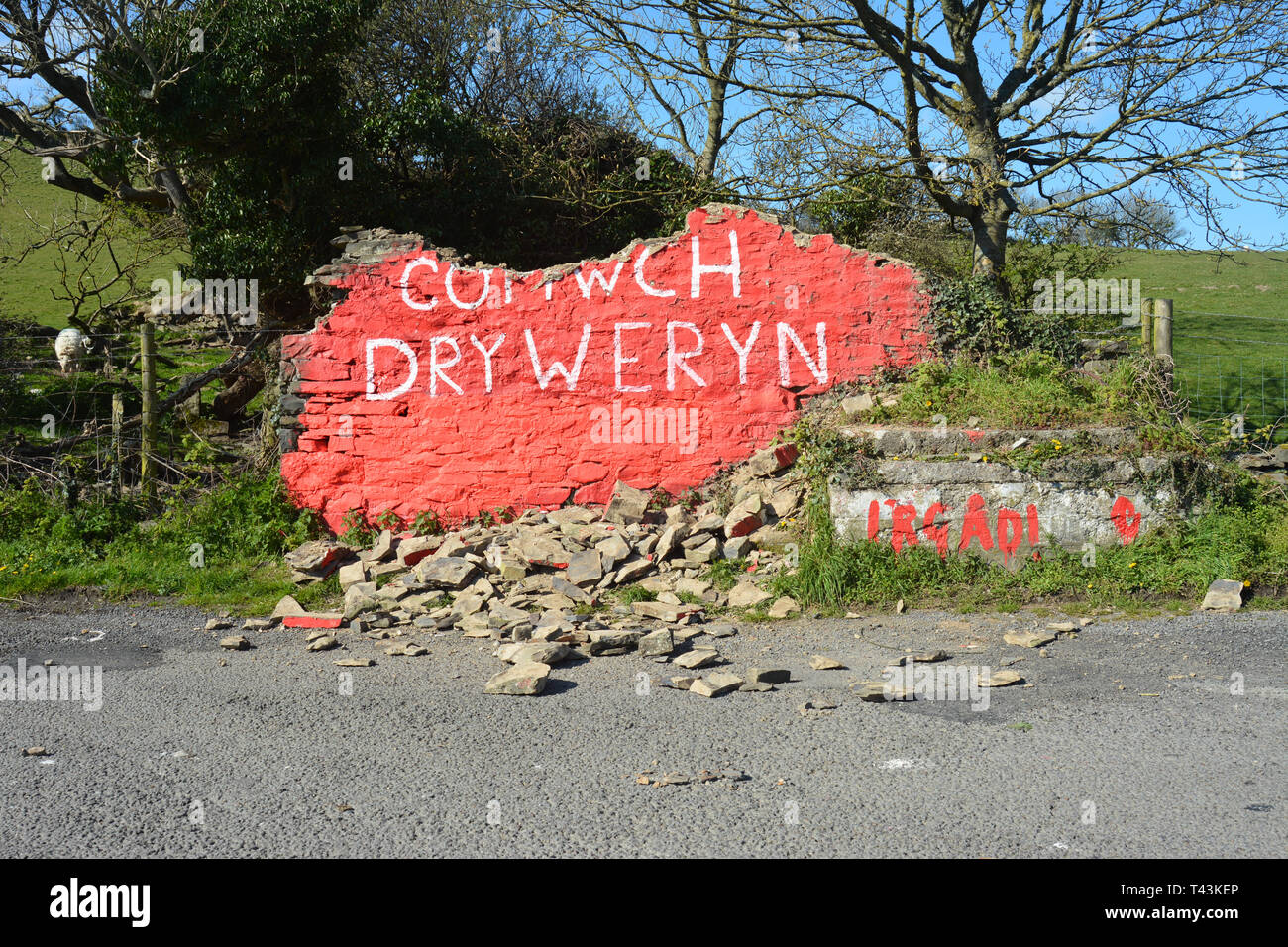 Cofiwch Dryweryn Vandalisme 13.04.2019. Banque D'Images