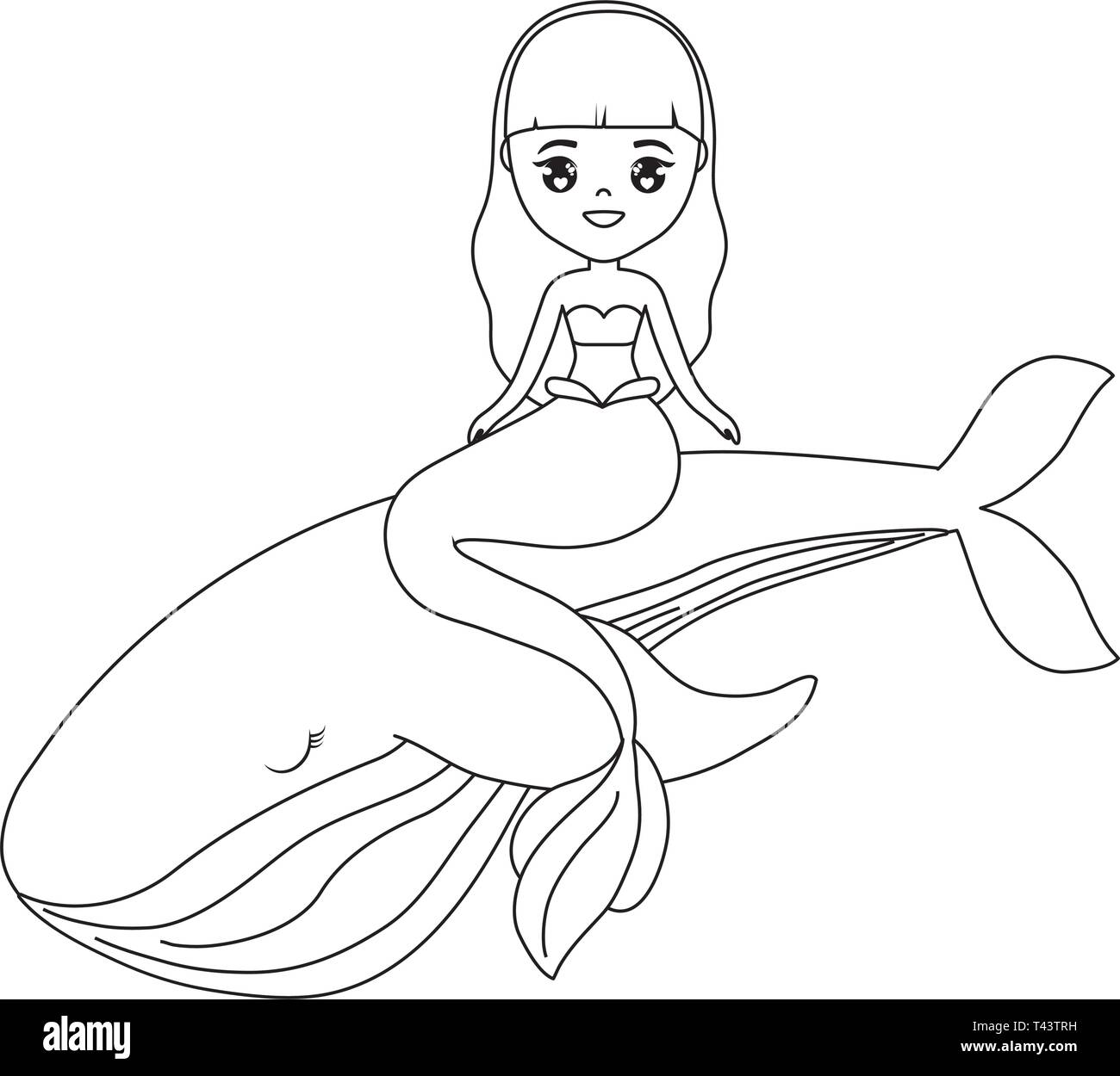 Cute mermaid assis à whale vector illustration design Illustration de Vecteur