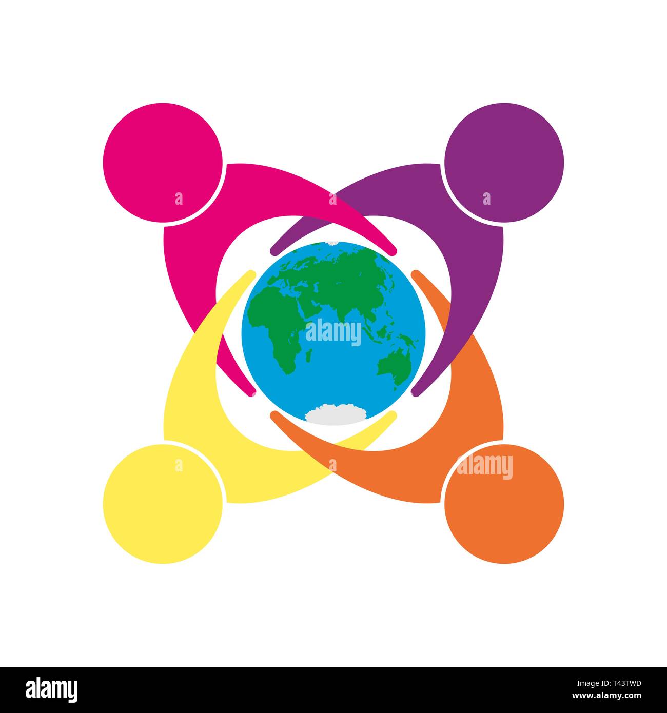Symbole de l'unité de différentes personnes, la préoccupation pour le monde et l'écologie, design plat Illustration de Vecteur