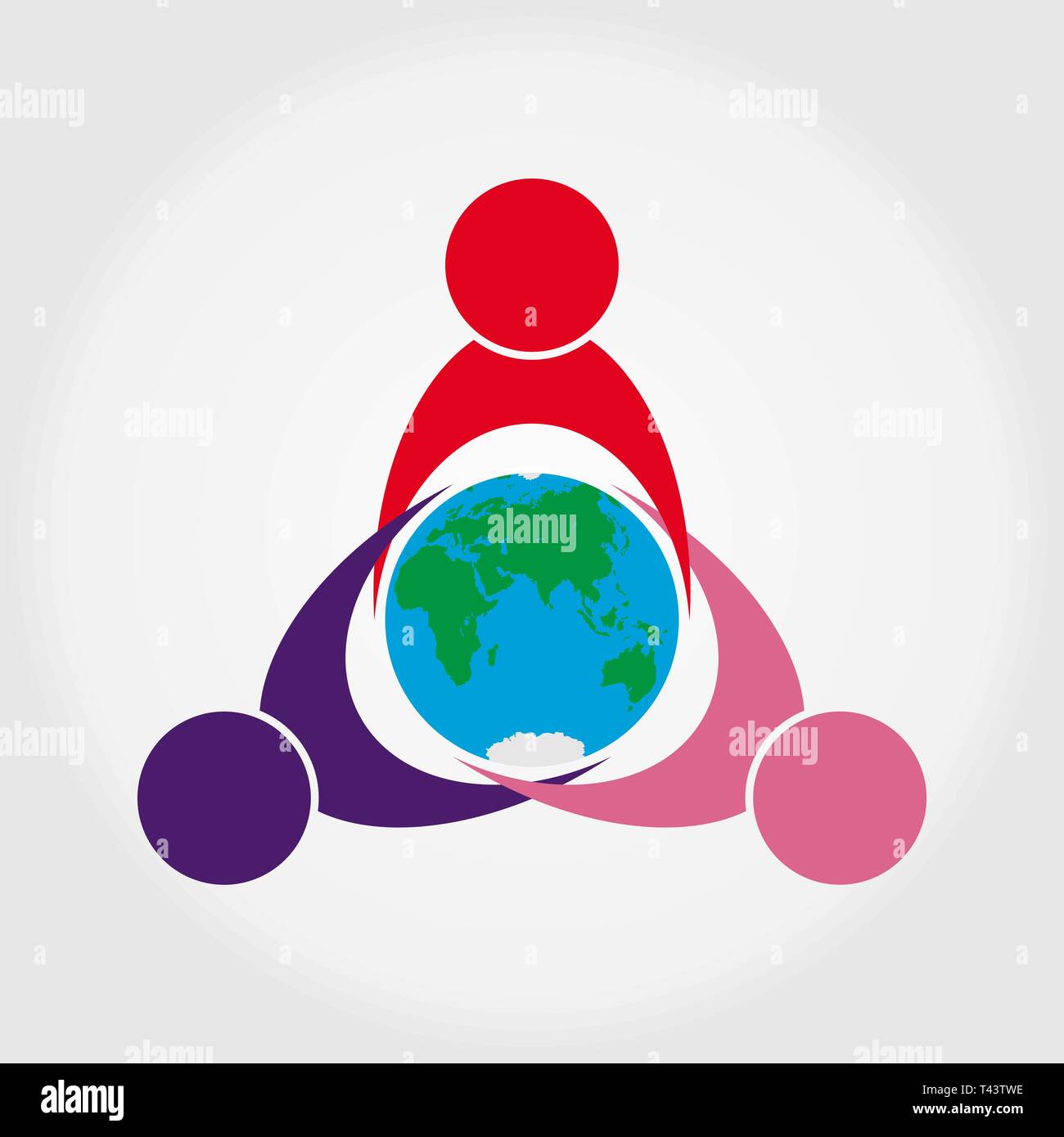 Symbole de l'unité de différentes personnes, la préoccupation pour le monde et l'écologie, design plat Illustration de Vecteur