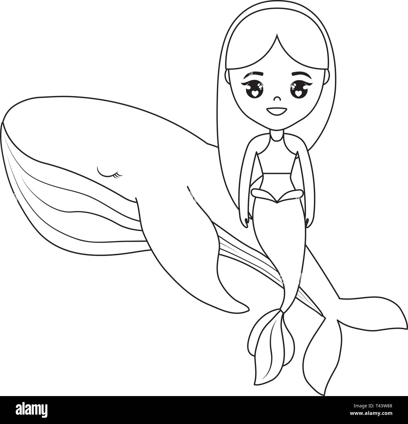 Cute mermaid assis à whale vector illustration design Illustration de Vecteur