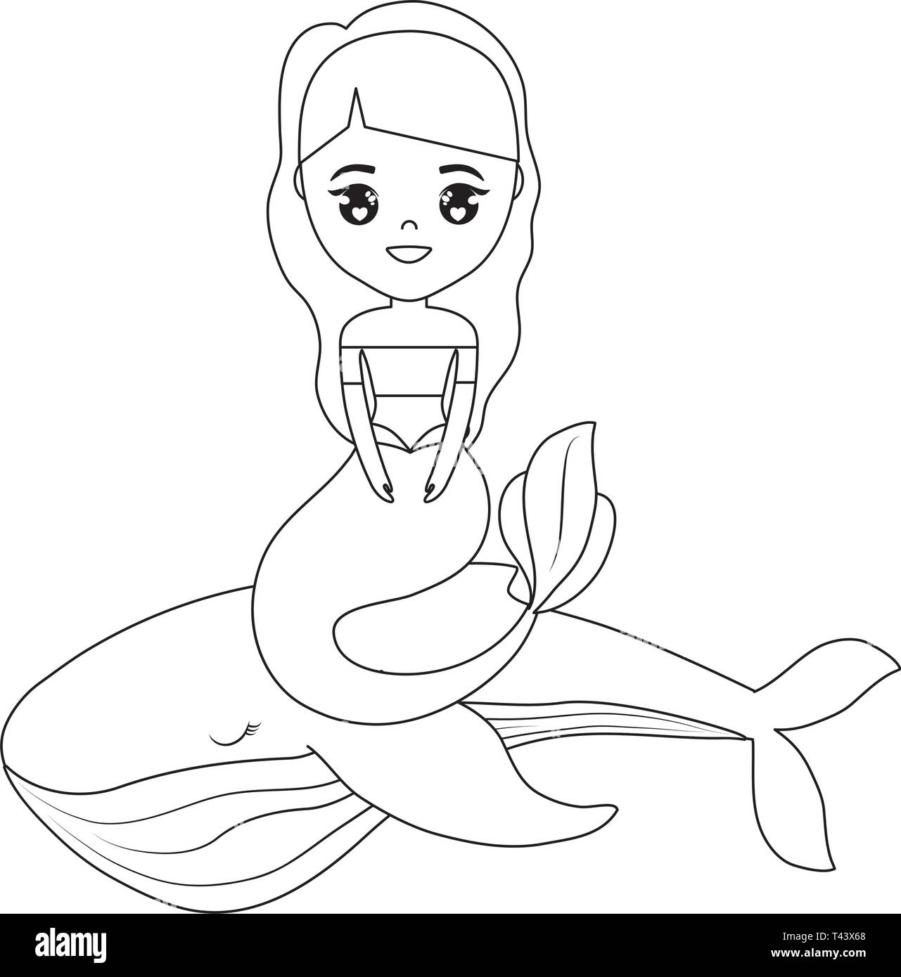 Cute mermaid assis à whale vector illustration design Illustration de Vecteur