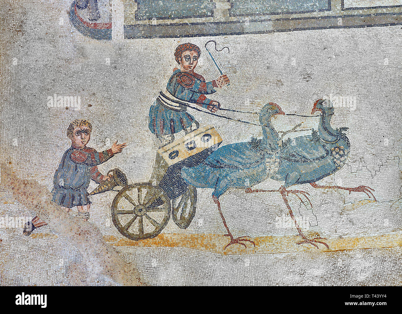 Les enfants roms's course de chars du vestibule de l'Smnall Circus, salle n° 41 - mosaïques romaines de la Villa Romana del Casale qui containis le ri Banque D'Images