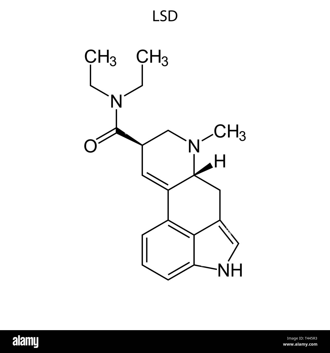 Formule topologique de diéthylamide de l'acide lysergique. molécule chimique. Illustration de Vecteur