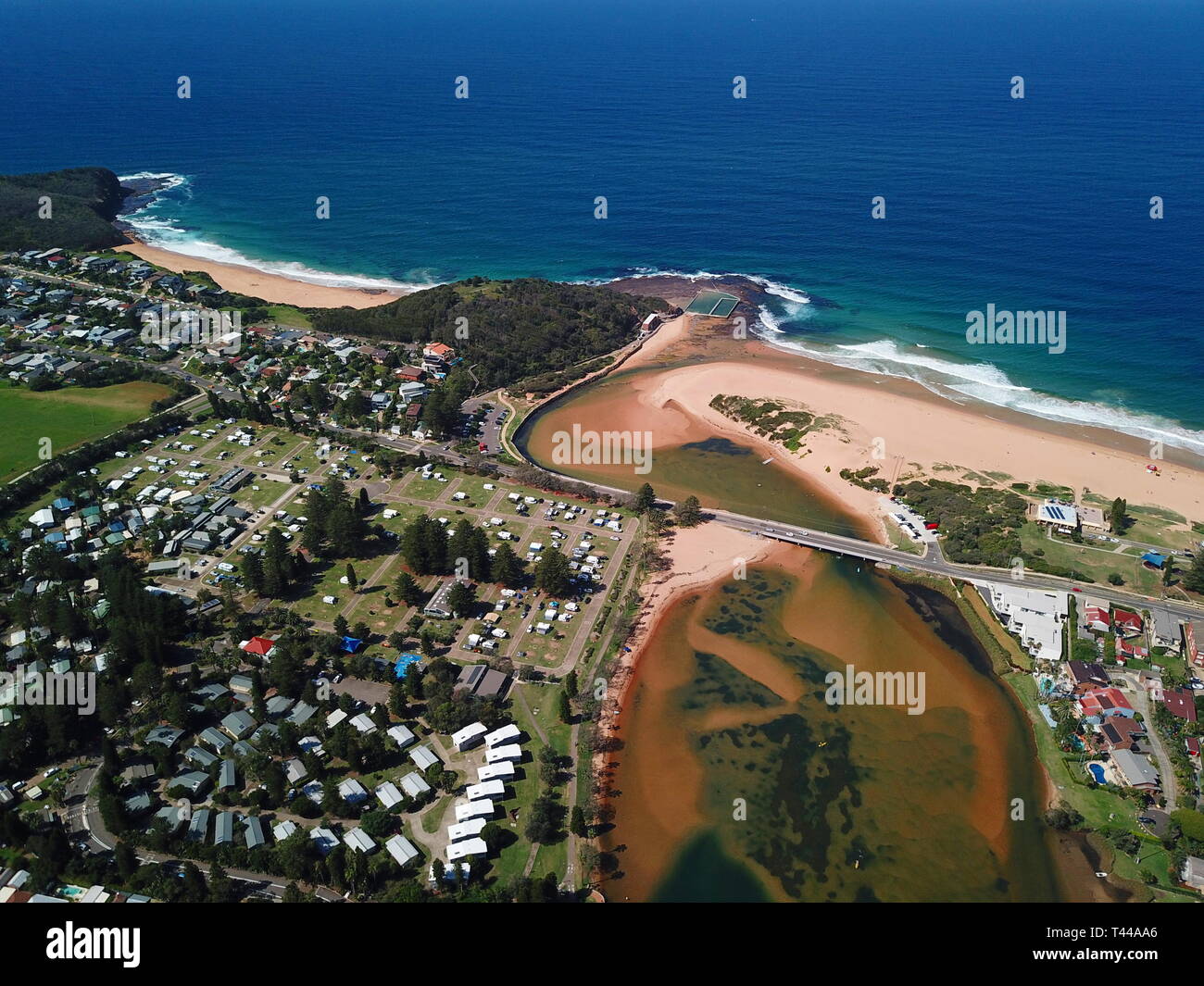 Vue aérienne de Narrabeen Narrabeen Nord, lagune et Rockpool Turimetta beach. Côte de la mer de Tasman à Sydney. Banque D'Images