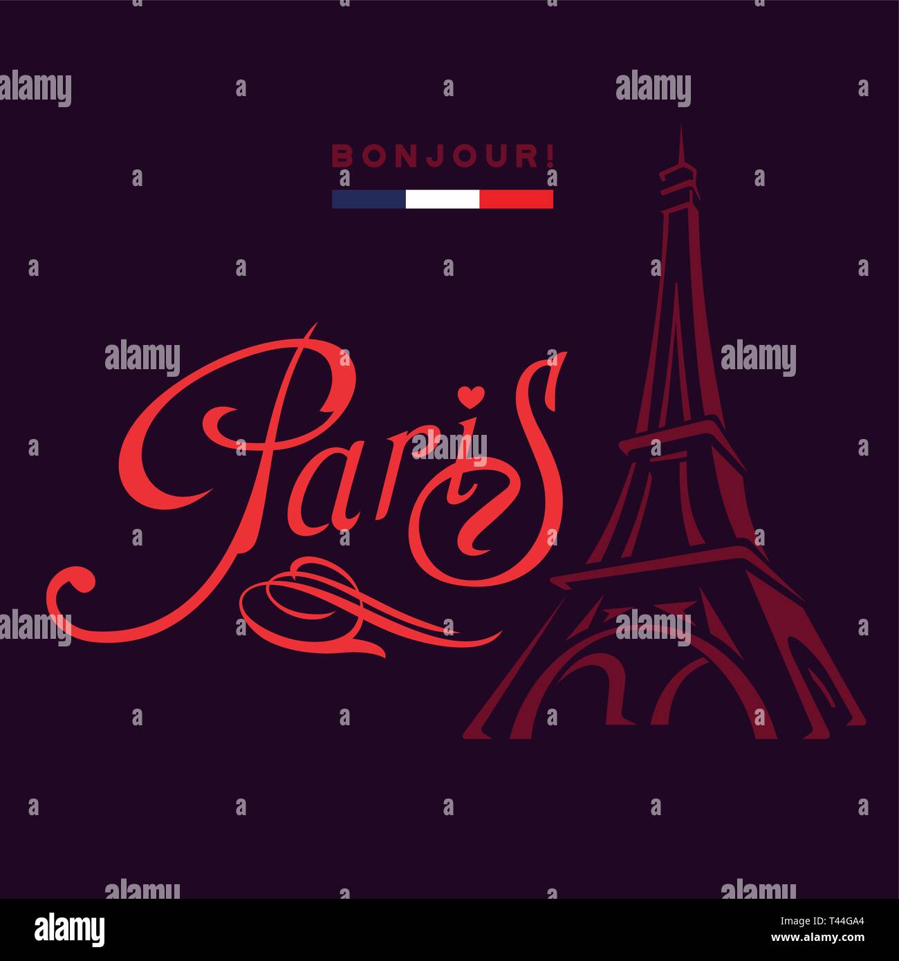 Image vectorielle de la Tour Eiffel - le principal symbole de Paris. L'écriture calligraphique de Paris. Illustration de Vecteur