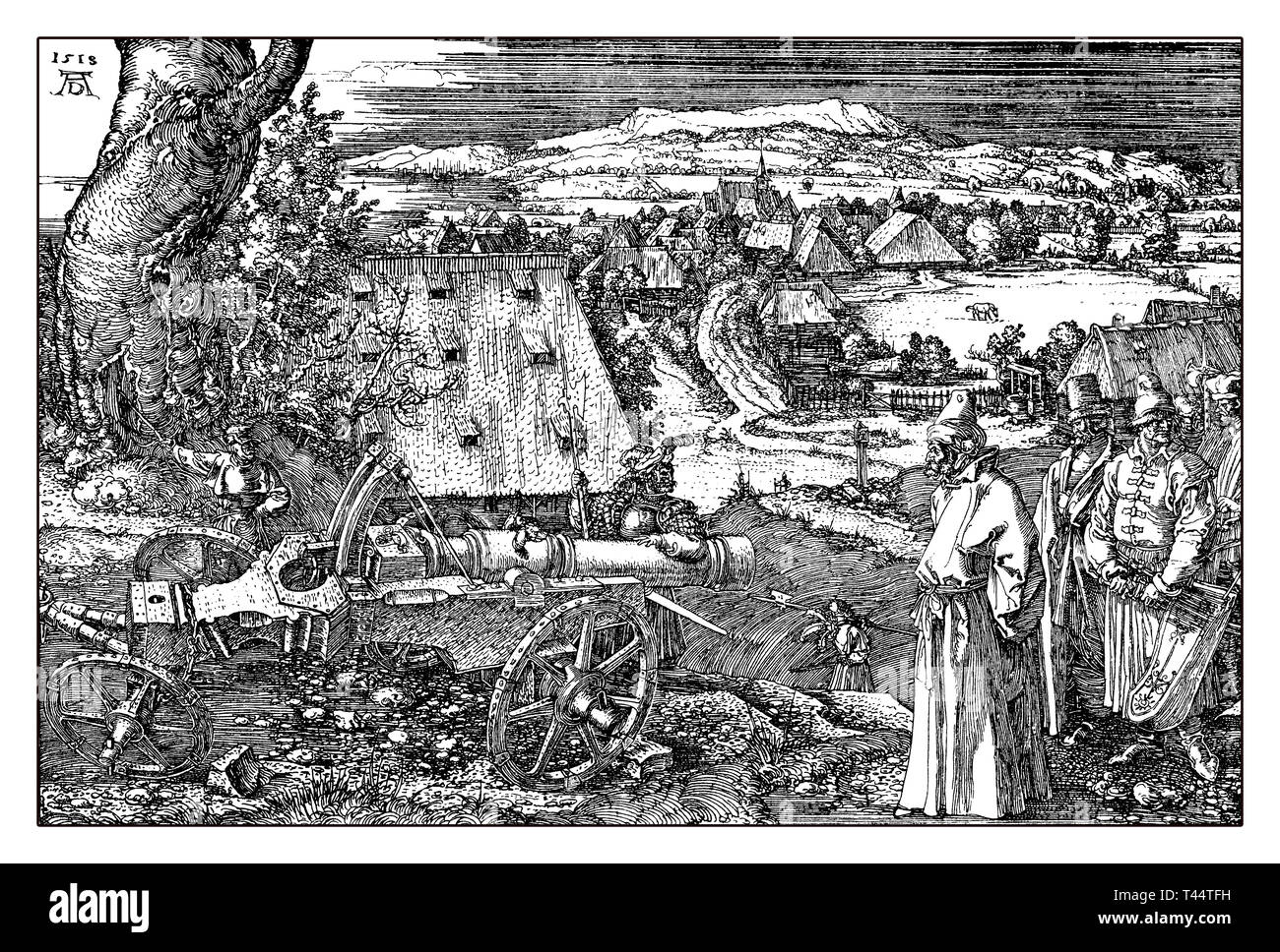 La culverin de gravure par Albrecht Duerer Nuremberg 1513. La culverin était un précurseur de le mousquet et le canon médiéval utilisé pour bombarder des cibles à une distance Banque D'Images