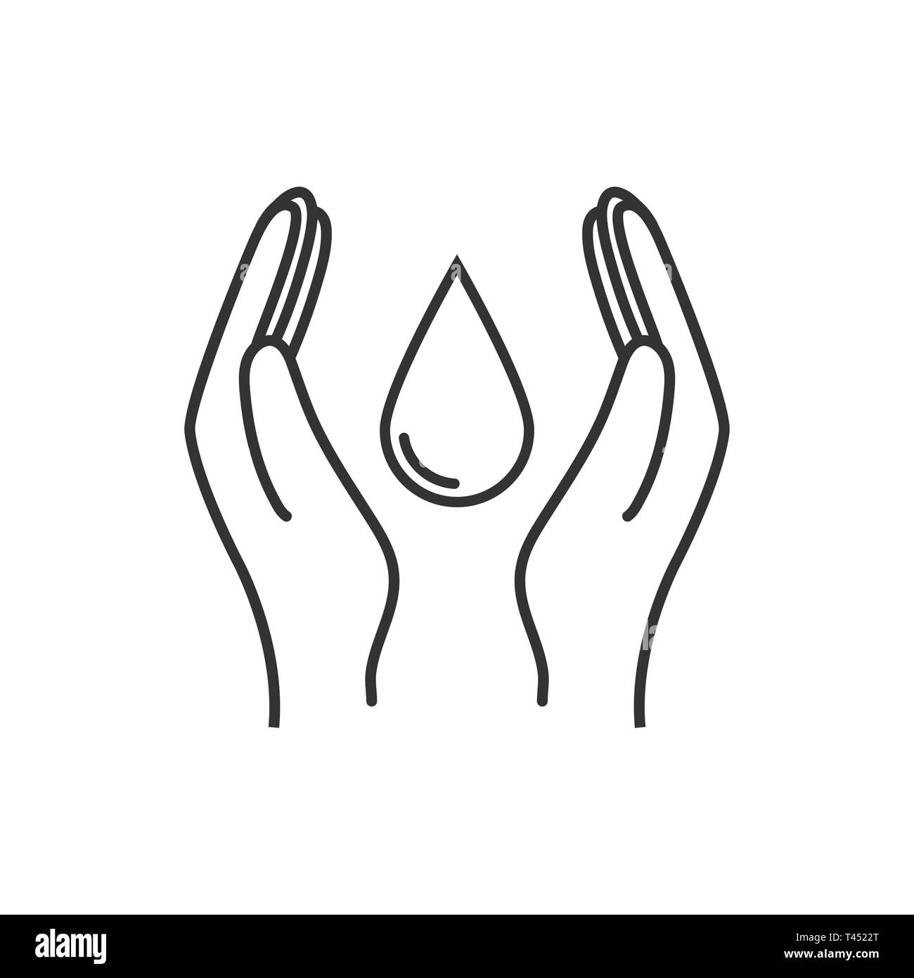 Économiser de l'eau signe. L'icône de la main tient l'eau goutte. Illustration vectorielle, modèle plat. Illustration de Vecteur