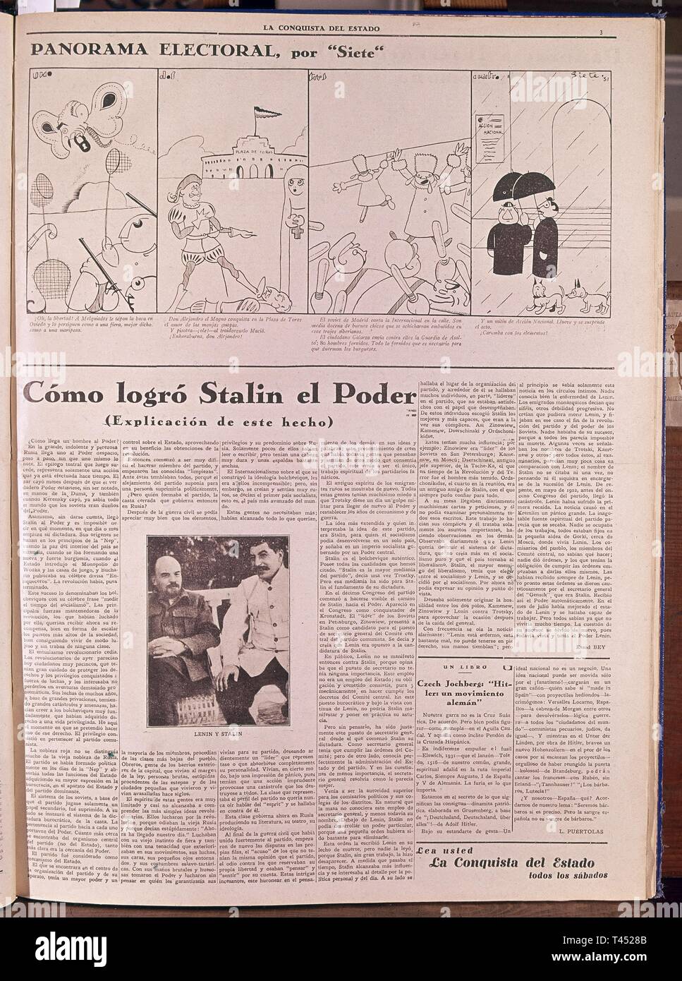 PERIODICO LA CONQUISTA DEL ESTADO. Emplacement : BIBLIOTECA MUNICIPAL. MADRID. L'ESPAGNE. Staline. VLADIMIR Ilitch Lénine ULIANOV. Banque D'Images