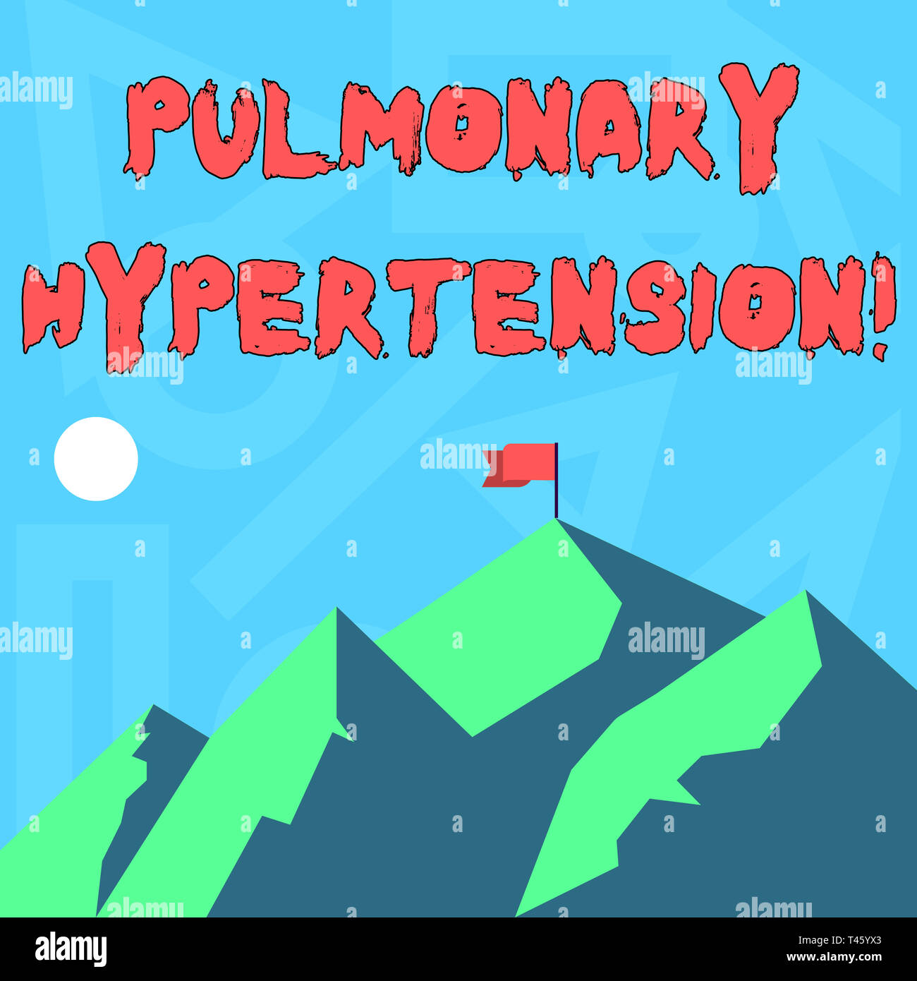 Texte de l'écriture l'écriture l'hypertension artérielle pulmonaire. Photo conceptuelle une pression élevée dans la circulation pulmonaire des montagnes en indiquant le temps d'ombre Banque D'Images