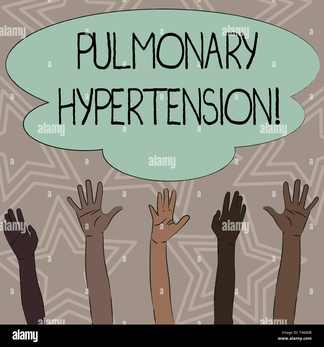 Écrit remarque montrant l'hypertension artérielle pulmonaire. Concept d'affaires pour une pression élevée dans la circulation pulmonaire mains multiraciale en montée pour atteindre Banque D'Images