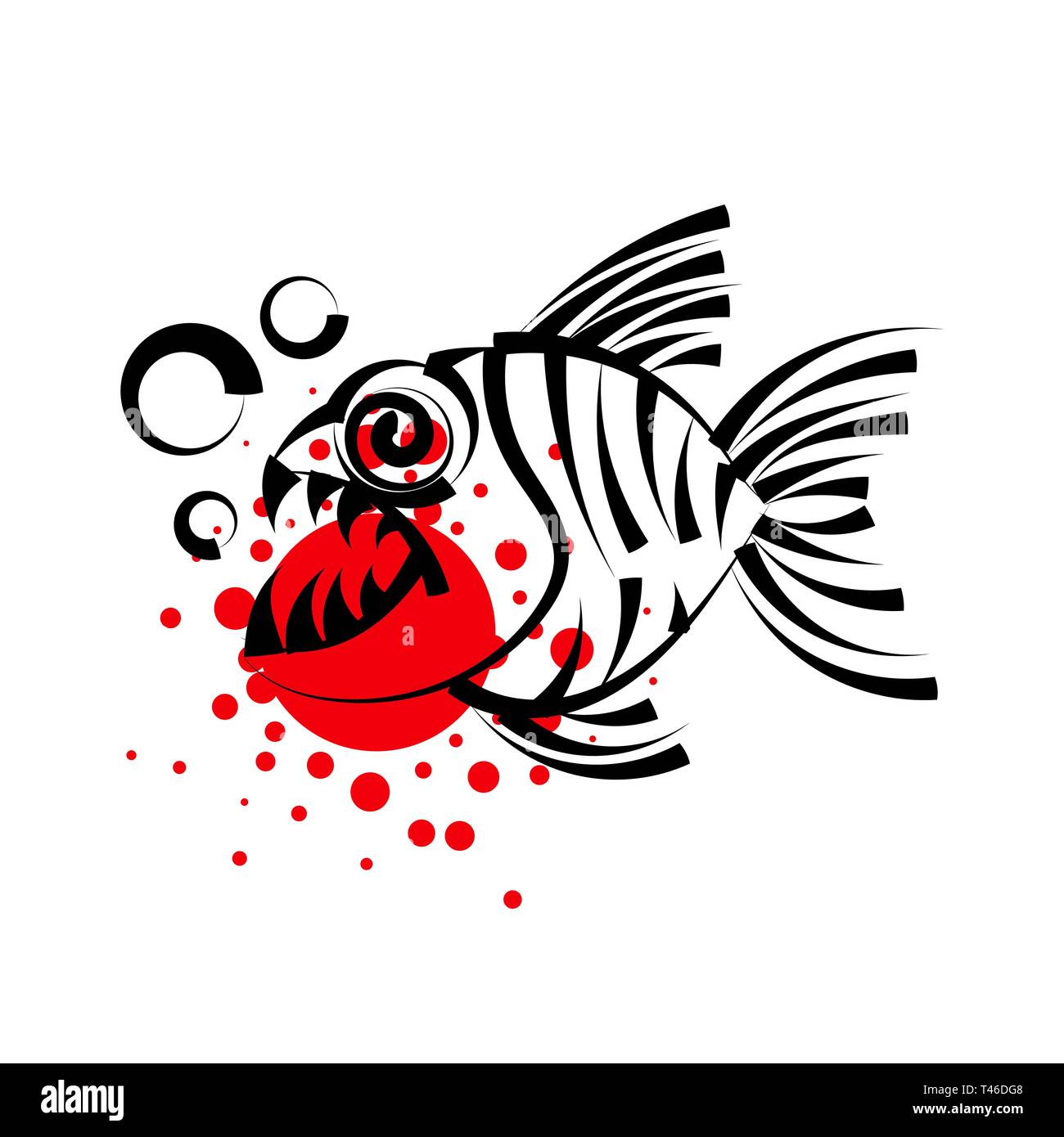 Piranha monochrome illustration isolé sur fond blanc. Illustration de Vecteur